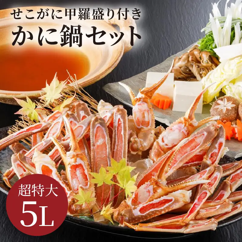 【かに鍋セット＆せこがに甲羅盛り付き】超特大ズワイガニ5Lサイズ｜鍋セット