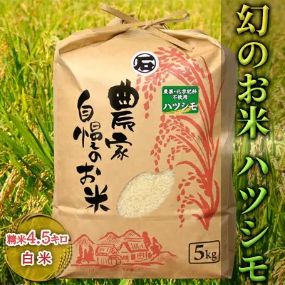ハツシモ 精米 白米 農薬・化学肥料不使用 ハツシモ【4.5kg】