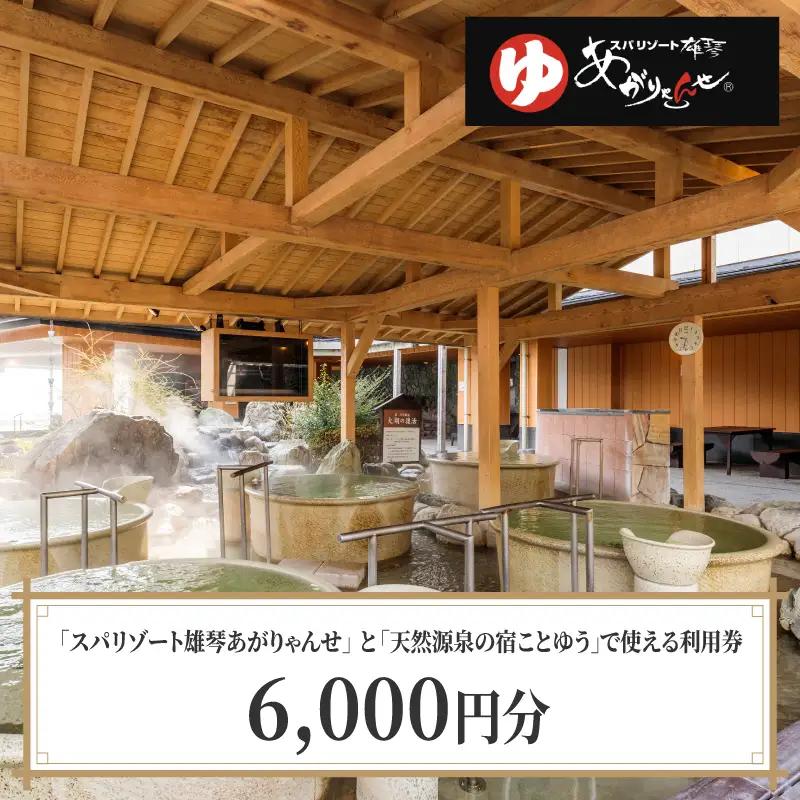 スパリゾート雄琴あがりゃんせ と 天然源泉の宿ことゆう で使える 利用券（6,000円分） 温泉券