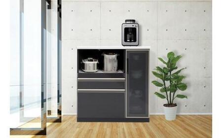 (ブラック木目)【開梱設置】ゼブラ キッチンカウンター 幅90cm キッチン収納 レンジ台 完成品 大型レンジ対応 スライド 大川家具 日本製