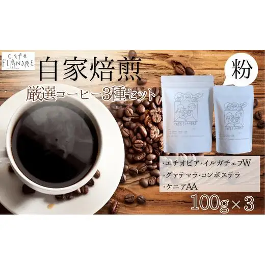 【自家焙煎】カフェ・フランドル厳選コーヒー3種セット（100g×3・粉） 2025/9/19～
