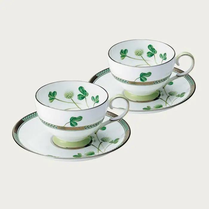 ノリタケ「しろつめくさ」ティー・コーヒー碗皿ペアセット（金・銀） T791-0/P50787