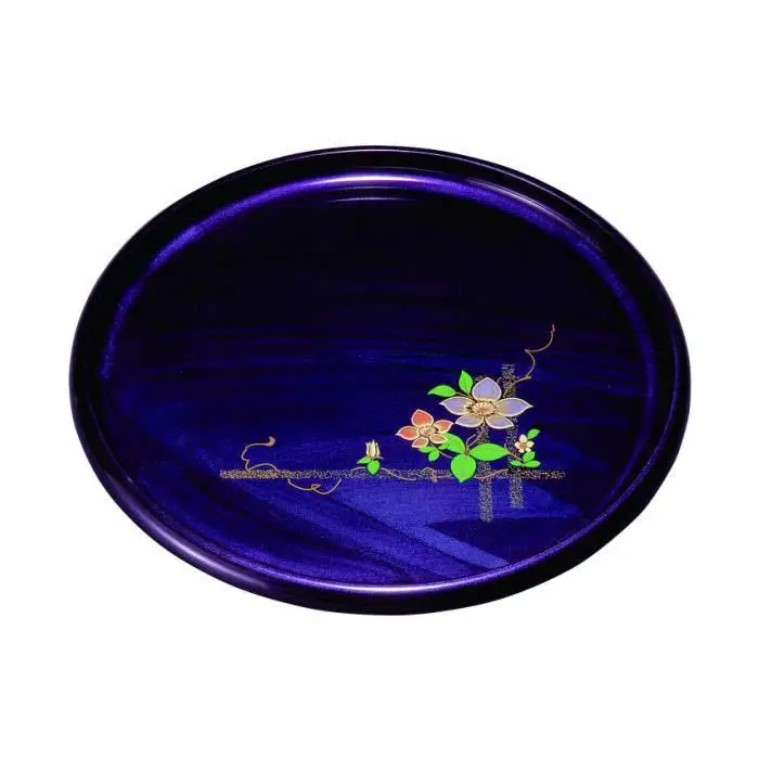 丸盆 紫雲杢 鉄線（盛絵） 33cm ［YG470］