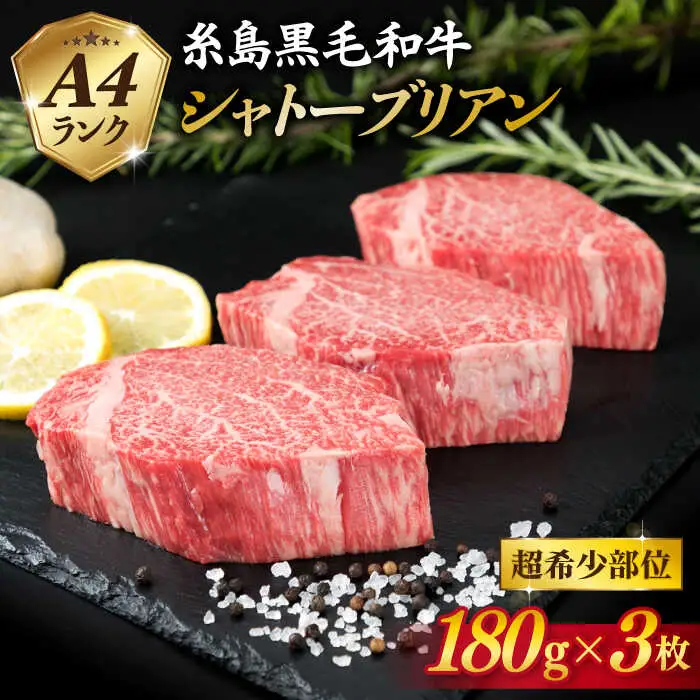 【極厚 シャトーブリアン】A4ランク 糸島 黒毛和牛 ヒレ肉 約180g×3枚 糸島市/糸島ミートデリ工房 [ACA130]