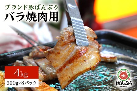 ブランド豚「ばんぶぅ」小分け 豚バラ焼肉用 4kg（500g×8パック） 冷凍便 4キロ 豚肉 豚バラ肉 豚バラスライス肉 焼き肉用 やき肉用 やきにく用 ヤキニク用 薄切り肉 うす切り肉 ブタ肉 国産 茨城県産 ギフト プレゼント お祝い 42-Q