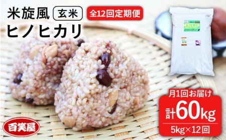 【 全12回 定期便 】米 旋風 ヒノヒカリ 玄米 5kg 《糸島》【百笑屋】 [ABF034] 米 お米 玄米 定期便 ひのひかり