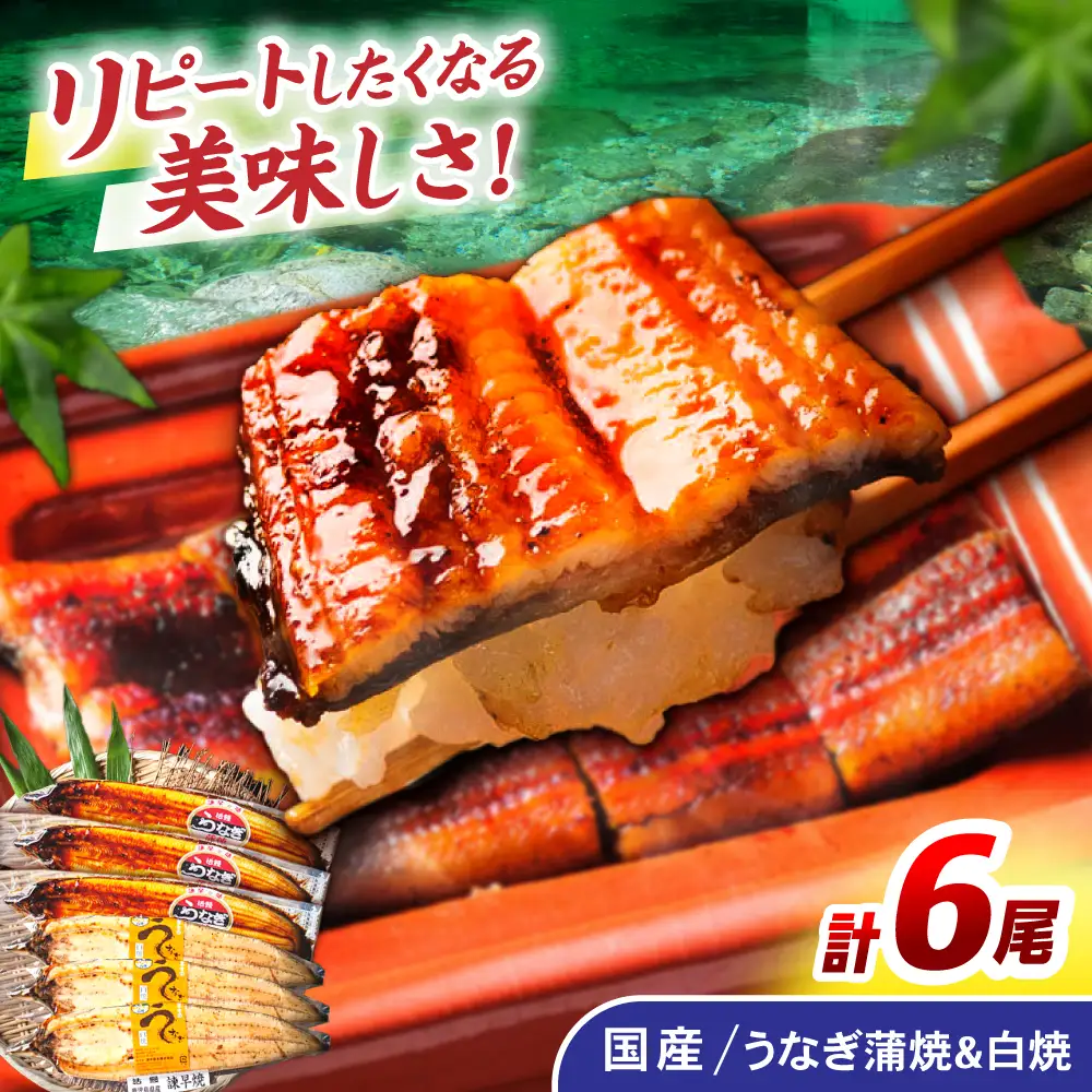＜諫早淡水＞うなぎ蒲焼3尾＆白焼き3尾セット / うなぎ ウナギ 鰻 蒲焼き 蒲焼 白焼き 白焼 国産 冷凍 小分け うな重 うな丼 ひつまぶし / 諫早市 / 諫早淡水株式会社 [AHAT006]