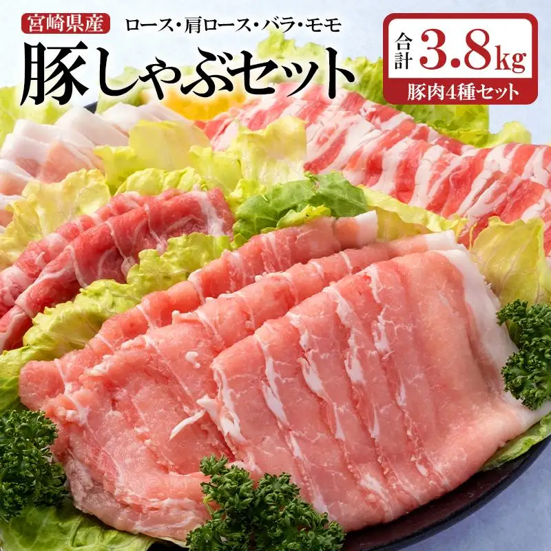 宮崎県産豚肉しゃぶしゃぶスライス4種セット 合計3.8kg ロース・肩ロース・バラ・モモ 小分け＜52-3a＞
