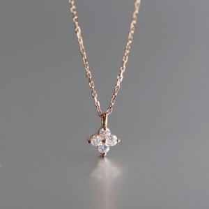 【K10ピンクゴールドダイヤモンドネックレス】大人気 ダイヤモンド0.132ct 可愛い4枚花びら 長さ40cm KN01001D / 金 ゴールド ダイヤ ジュエリー アクセサリー ギフト プレゼント レディース シンプル 定番 ネックレス