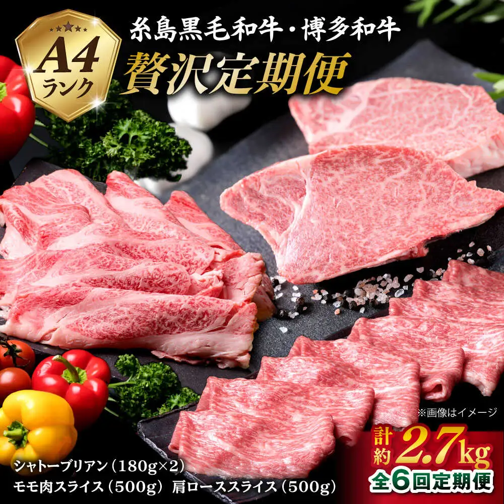 【全6回定期便】A4 ランク 博多 和牛 シャトーブリアン 180g×2枚 & A4 ランク 糸島 黒毛 和牛 肩ロース 500g & モモ肉 500g 糸島市/糸島ミートデリ工房 [ACA107] 高級部位 霜降り 国産