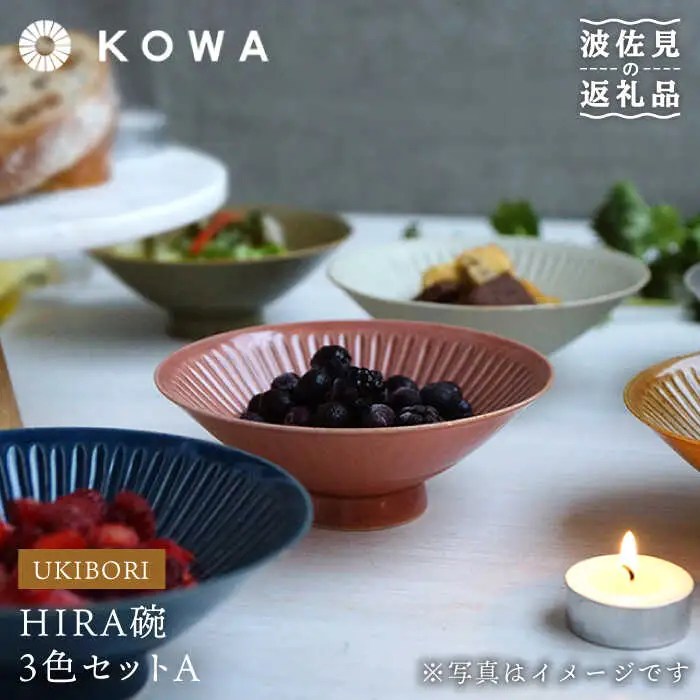 【波佐見焼】一誠陶器 浮彫-UKIBORI- HIRA碗3色セットA 茶碗 食器 皿 【光和陶器】 [SC52]  波佐見焼