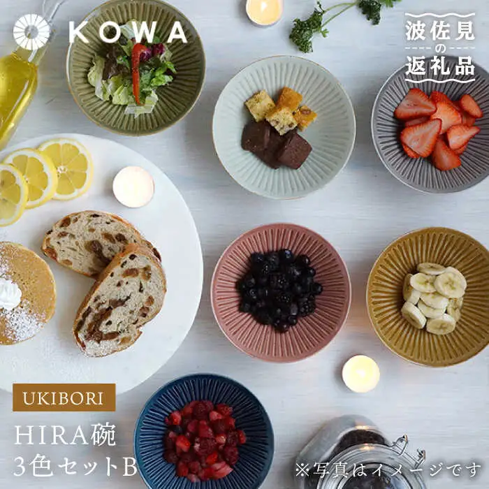 【波佐見焼】一誠陶器 浮彫-UKIBORI- HIRA碗3色セットB茶碗 食器 皿 【光和陶器】 [SC53]  波佐見焼