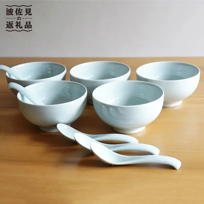 【白山陶器】【5人分の食器】丼とレンゲ10ピースセット 青白釉 どんぶり 食器 皿 【波佐見焼】 [TA63] 波佐見焼