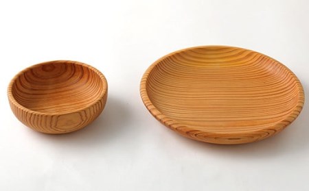 スギ材 の パスタ皿 と サラダボウル セット 100％天然オイル仕上げ 杉 食器 ボウル 器  お皿 セット
