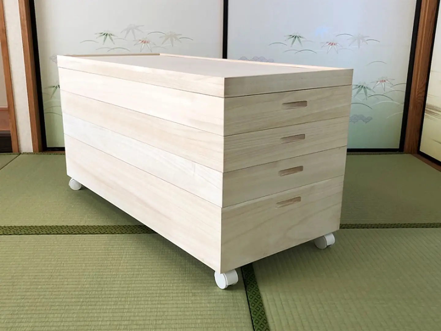 桐たんす 総桐着物収納4段キャスター付 KR-4CM：B690-002