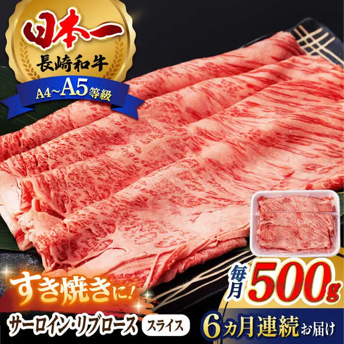 【全6回定期便】 リブロース サーロイン 500g 希少部位 長崎和牛 A4?A5ランク【肉のふじた】 [AG12] リブロース サーロイン 肉 牛肉 しゃぶしゃぶ すき焼き 定期便
