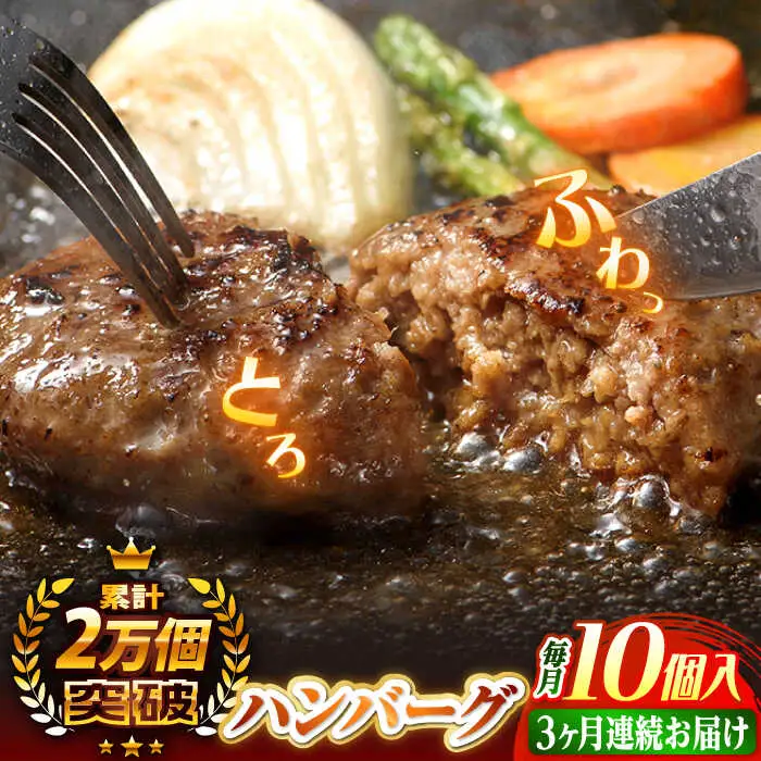 【全3回定期便】ハンバーグ 10個入 累計20,000個突破！ふわとろハンバーグ 長崎和牛 ご自宅用【ワールドミート】 [YF06] 肉 牛肉 豚肉 おかず 惣菜 定期便