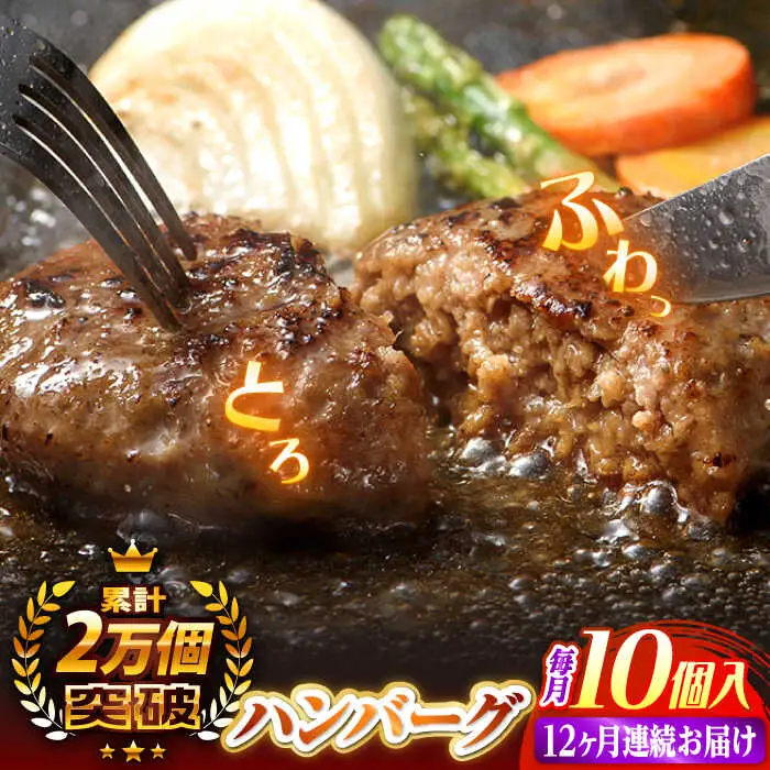 【全12回定期便】ハンバーグ 10個入 累計20,000個突破！ふわとろハンバーグ 長崎和牛 ご自宅用【ワールドミート】 [YF08] 肉 牛肉 豚肉 おかず 惣菜 定期便