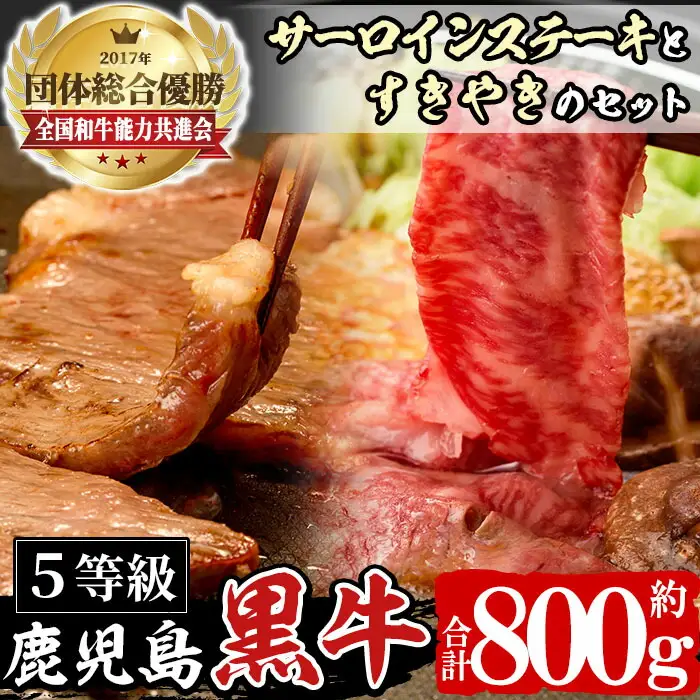 n063 (H-701)鹿児島黒牛 サーロイン ステーキ&黒牛 ウデ スライス 合計 800g 国産 鹿児島 牛肉 肉 すき焼き しゃぶしゃぶ 【種子屋久農業協同組合】