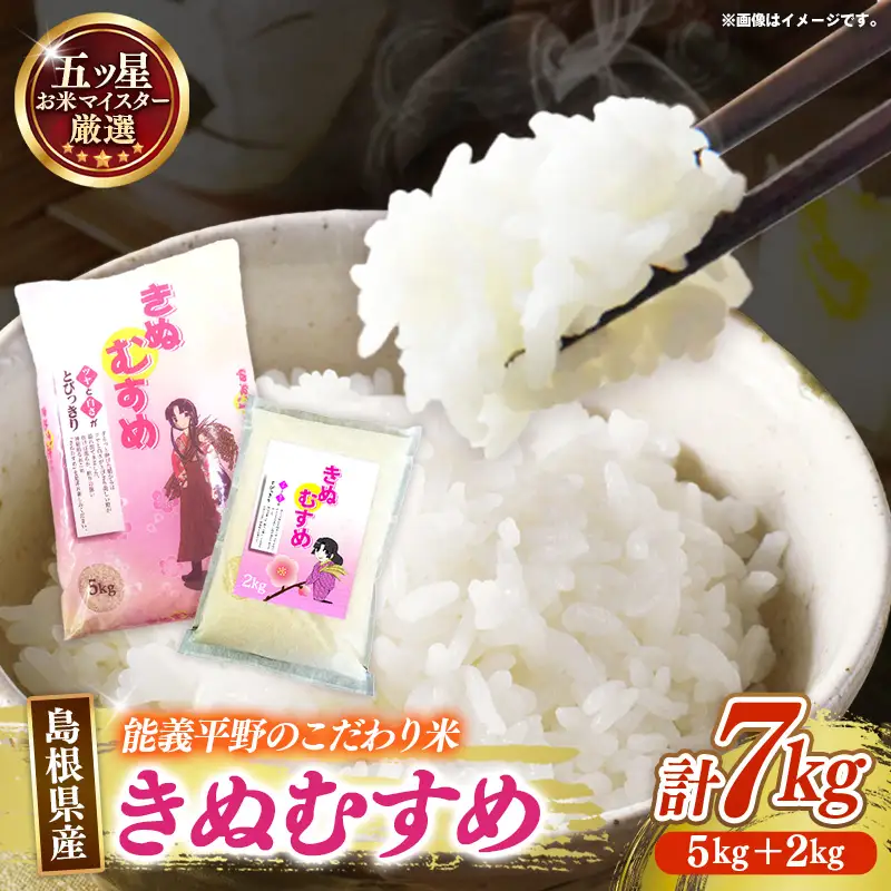 五ツ星お米マイスター厳選 能義平野のきぬむすめ 7kg 【令和7年産 白米 精米 ご飯 美味しい 安心 安全 沼田米穀店 島根県 安来市】【価格変更X】【15-NB-03】