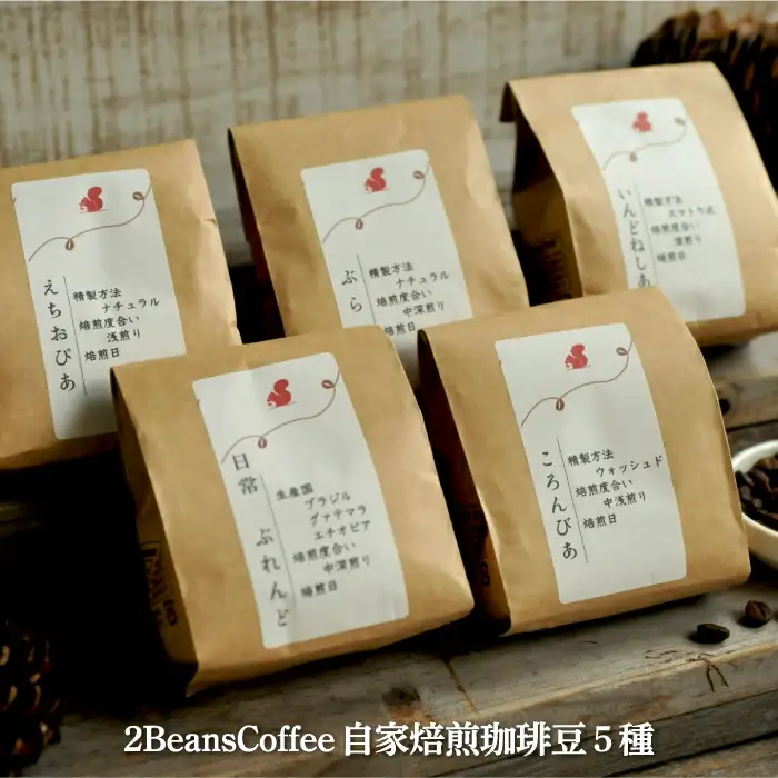 珈琲豆セット(100g×5種)北海道三笠市 2BeansCoffeeカフェ自家焙煎 【06001】