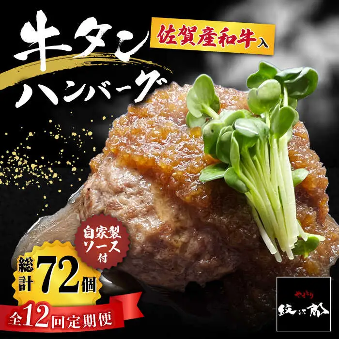 【全12回定期便】佐賀産和牛入りゴロゴロ牛タンハンバーグ 6個入り ジャポネソース付 吉野ヶ里町/やきとり紋次郎 牛肉 肉 牛タン タン たん ハンバーグ 和牛[FCJ082]