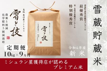 【令和7年産】【9ヶ月定期便】雪蔵貯蔵米 魚沼産コシヒカリ 雪と技 10kg (5kg×2袋) 金賞受賞 農薬5割減・化学肥料5割減栽培 藤ノ木株式会 |津南町 魚沼