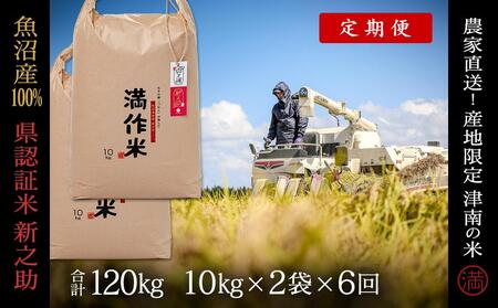 【令和8年産】【6ヶ月定期便】20kg(10kg×2袋) 県認証 魚沼産新之助 |津南町 コシヒカリ 定期便
