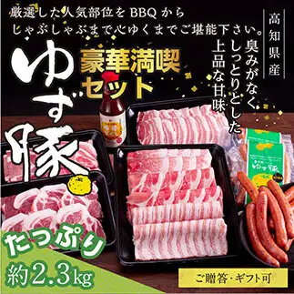 【高知のブランド豚/ゆず豚】豪華満喫セット（約2.3kg）- しゃぶしゃぶ 豚しゃぶ 豚バラ ロース 豚バラスライス 焼肉 BBQ ソーセージ 肩ロース バラ 豚肉 国産 詰め合わせ セット ギフト・熨斗対応可 贈答