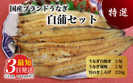 国産うなぎ白蒲セット4本【最短3日発送】うなぎの白焼き（140g～150g×2尾）、うなぎの蒲焼き（140g～150g×2尾）、男のきくらげのセット