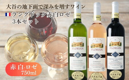 大谷の天然地下蔵で深みを増すワイン ラングドック赤白ロゼ 3本セット ※配送不可地域：離島 | 赤ワイン 白ワイン ロゼ 飲み比べ ギフト 栃木県 宇都宮市