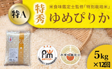 【令和８年産米】【定期便】特別栽培米ゆめぴりか(特秀) 5kg×12回 北海道当麻町 舟山農産 減農薬 低農薬【AB-016】