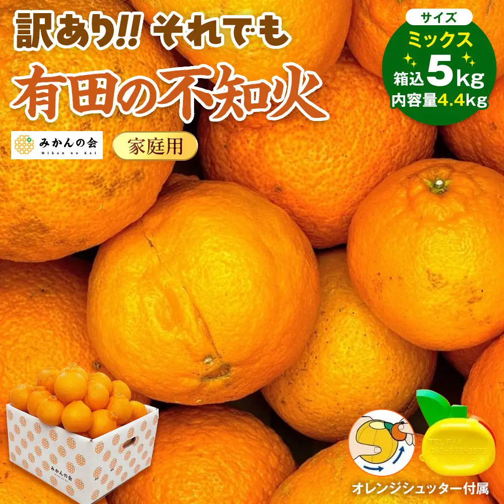 不知火 訳あり それでも 有田の不知火 箱込 5kg(内容量約 4.4kg) サイズミックス 和歌山県産 産地直送［みかんの会］