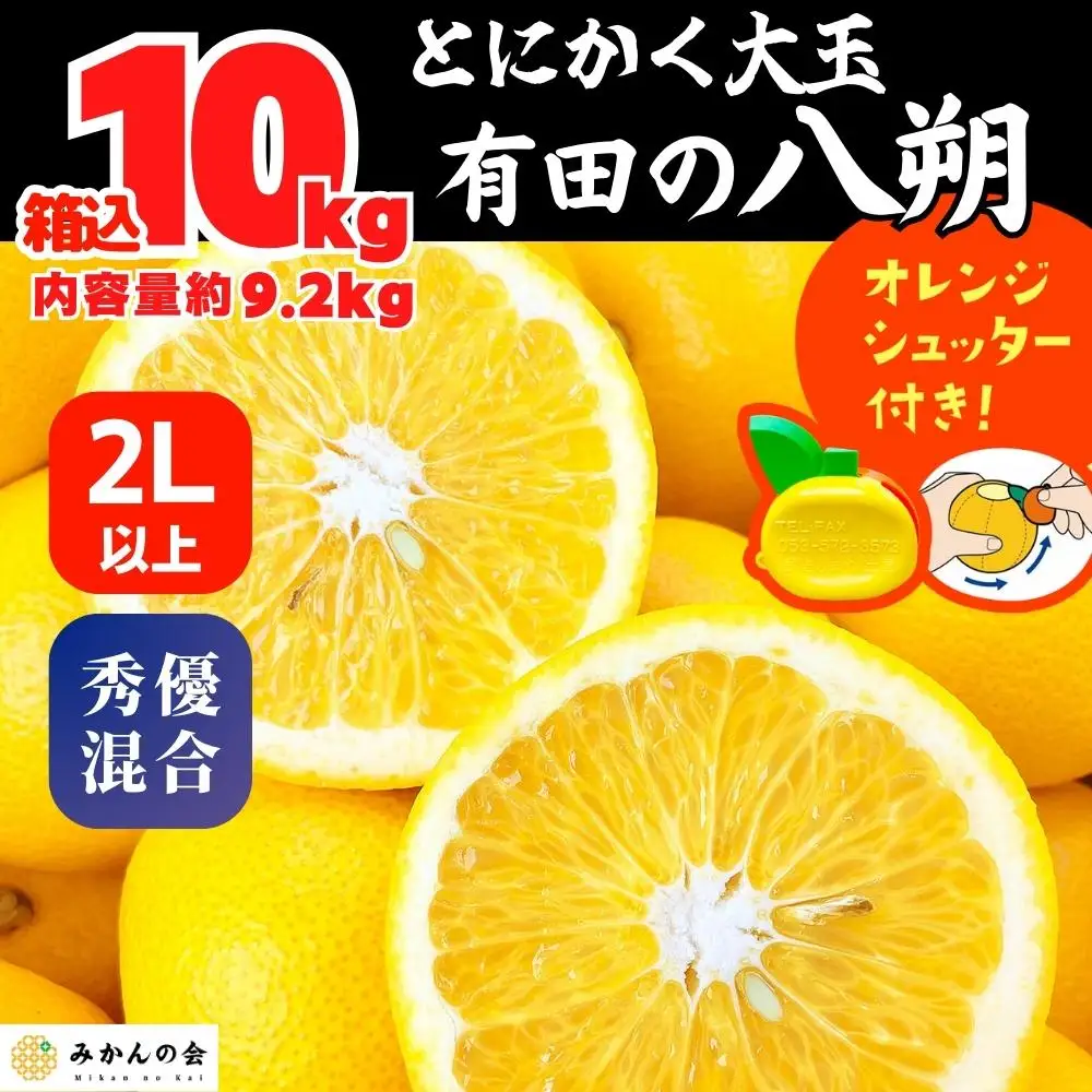 八朔 (はっさく) とにかく 大玉 どっこいしょ 箱込 10kg (内容量約 9.2kg) 秀品 優品 混合 2Lサイズ以上 和歌山県産  産地直送［みかんの会］