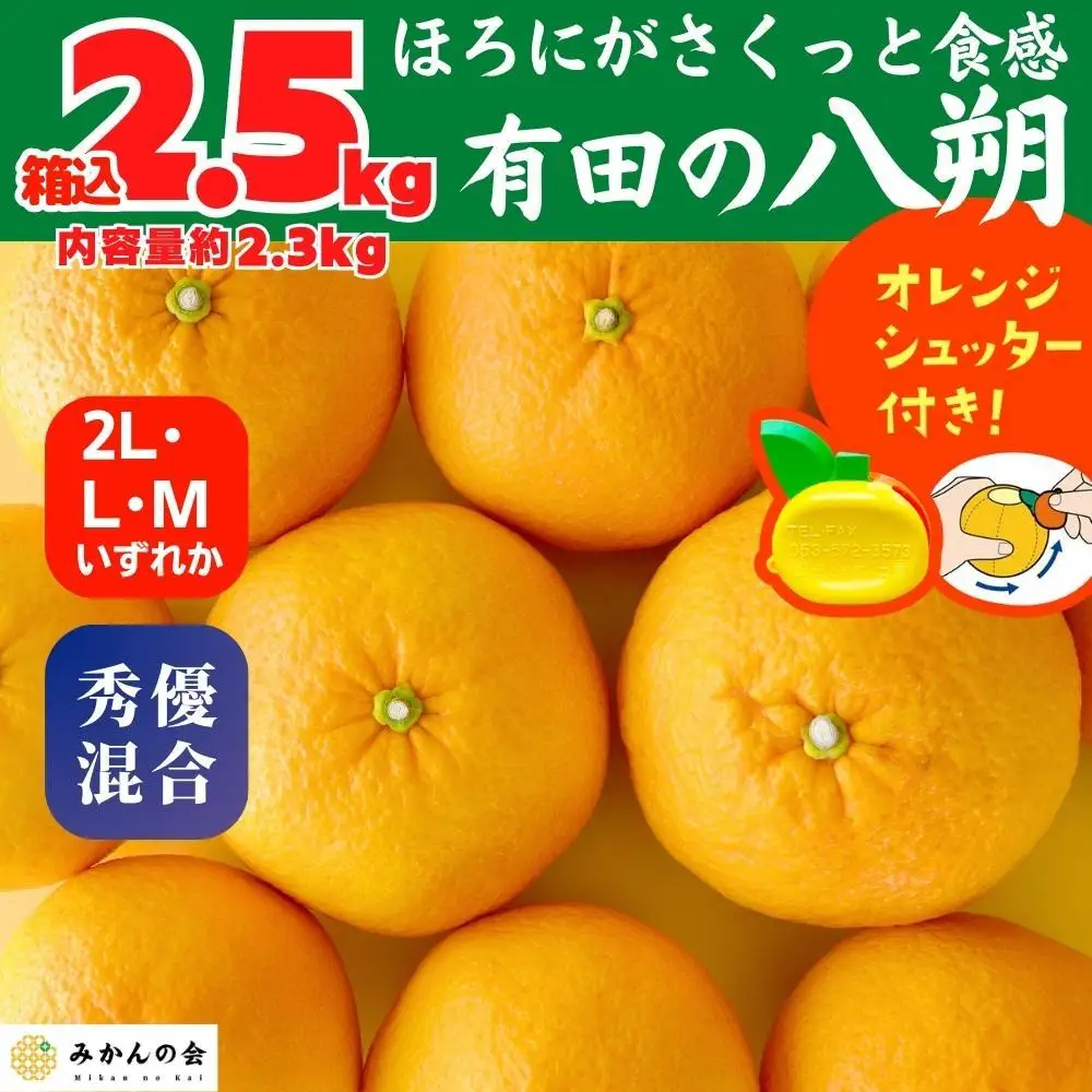 八朔 (はっさく) 玉ぞろい 箱込 2.5kg(内容量約 2.3kg) 2L L Mサイズのいずれか 秀品 優品 混合和歌山県産  産地直送［みかんの会］