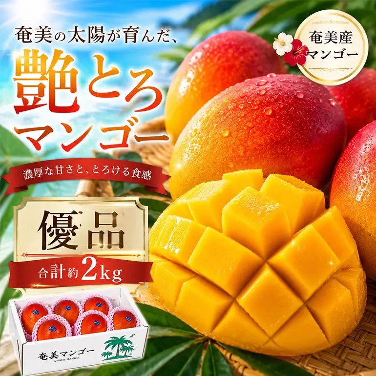 【2026年 観光雑誌付き】奄美産マンゴー 優品・美玉2kg とろける甘さの黄金果肉 樹上完熟 A052-021