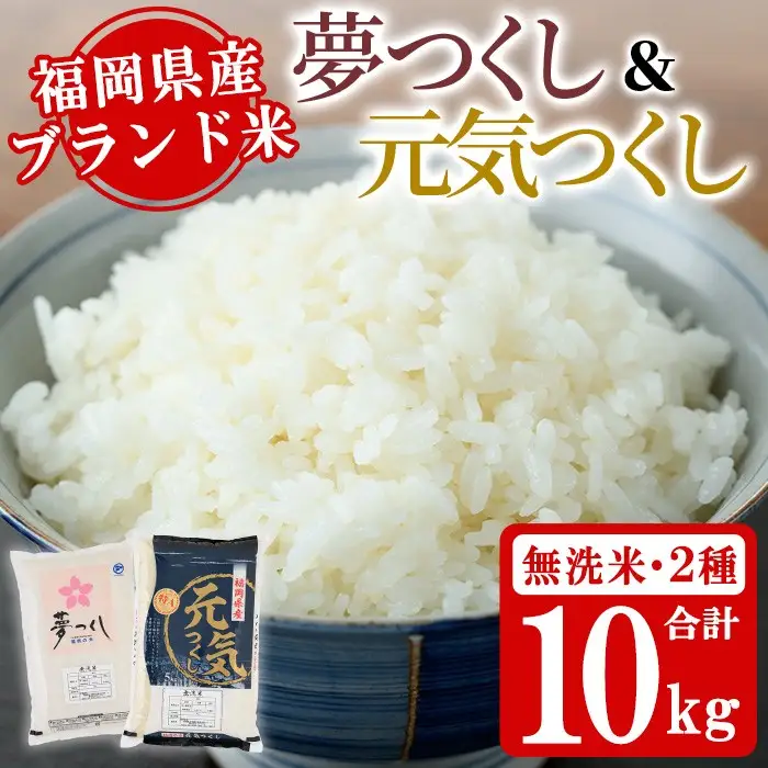 《無洗米》福岡県産米食べ比べセット「夢つくし」と「元気つくし」(2種計10kg・各5kg×1袋) 無洗米 米 お米 おこめ ごはん ご飯 常温 福岡県産 ブランド米 ゆめつくし げんきつくし 常温 常温保存 おにぎり おむすび お弁当 ライス【朝ごはん本舗】as05-084
