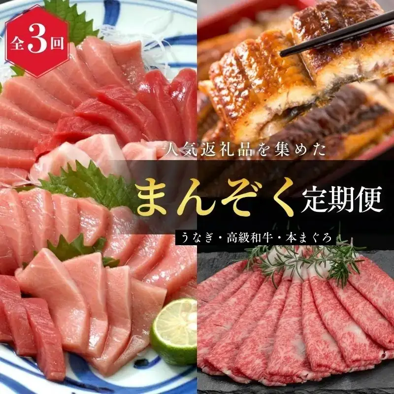 【3回定期便】うなぎ 高級和牛 マグロ まんぞく定期便【tkb104】