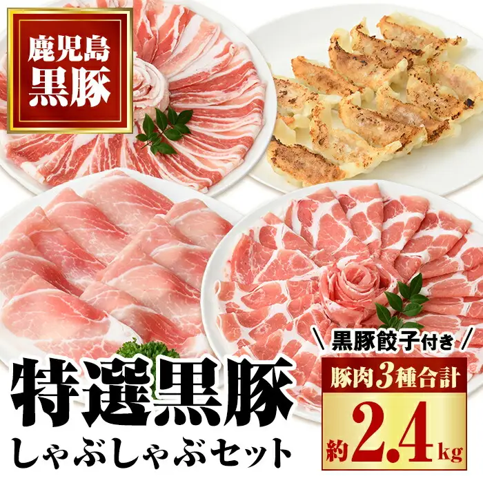 特選黒豚しゃぶしゃぶセット(合計2.4kg) 黒豚餃子(12個×3P) 鹿児島 国産【和田養豚】C02047