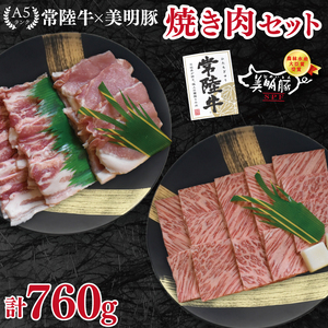 【常陸牛 A5ランク・美明豚焼肉セット】常陸牛カルビ360ｇ＋美明豚400ｇ（ロース200ｇ・ばら200ｇ） EK-23