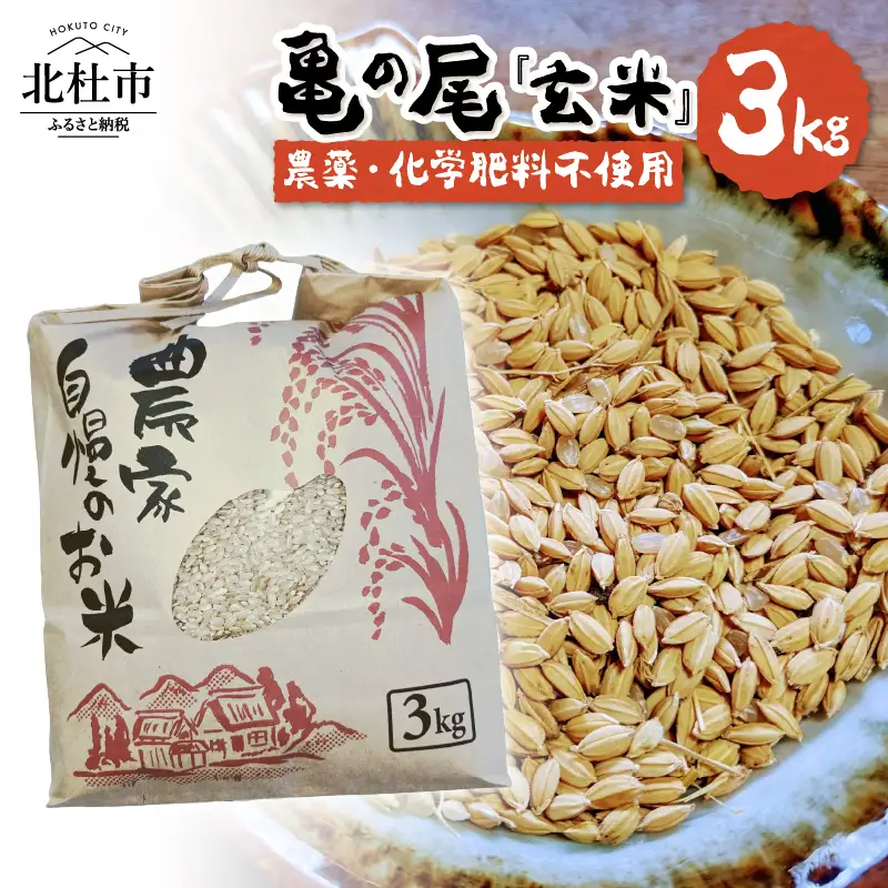 【令和7年度米】白州米 亀の尾『玄米』3kg [h208]