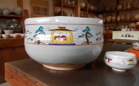 赤膚焼 大塩昭山作 奈良絵 大茶碗 窯元 ako001