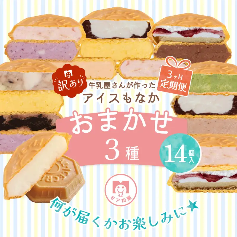 訳あり 定期便 3回 アイス もなか 食べ比べ 14個 × 3回 計42個 アイス