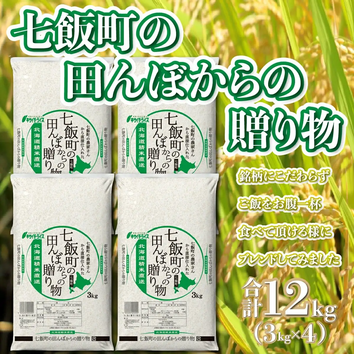 令和8年産（2026年産） 七飯町の田んぼからの贈り物3kg×4　NAAQ002