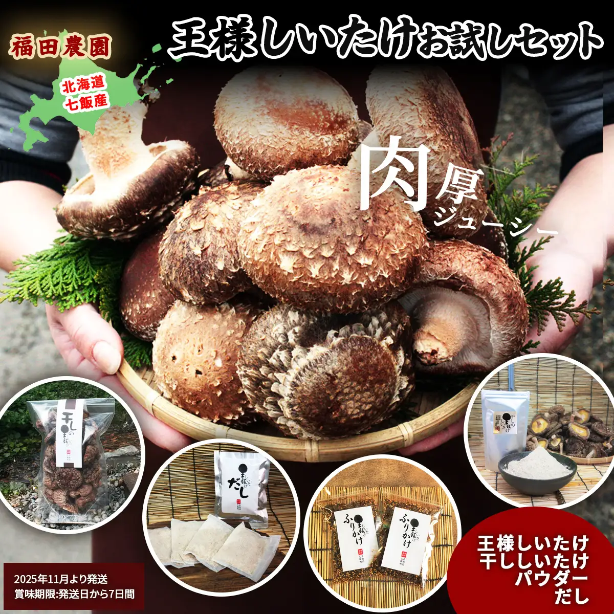 王様しいたけお試しセット (王様しいたけ・干ししいたけ・パウダー・だし) 福田農園 NAT005