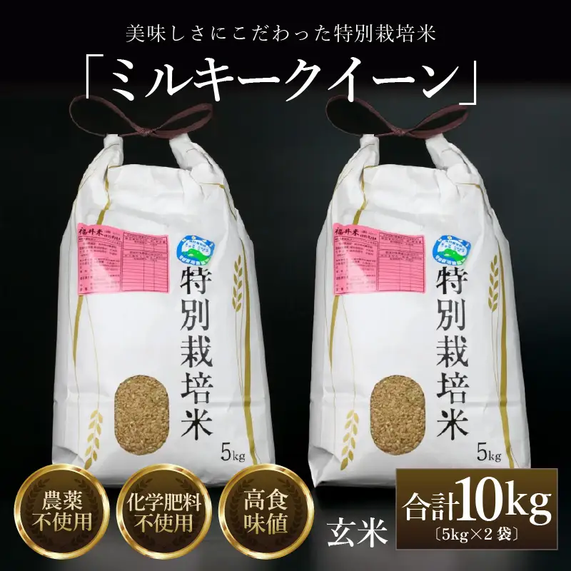 【先行予約】【令和8年産 新米】 ミルキークイーン 玄米 10kg （5kg×2袋） 特別栽培米 農薬不使用 化学肥料不使用 ／ 高品質 鮮度抜群 福井県産 ブランド米 ※2026年10月上旬以降順次発送 [aw063-c002]