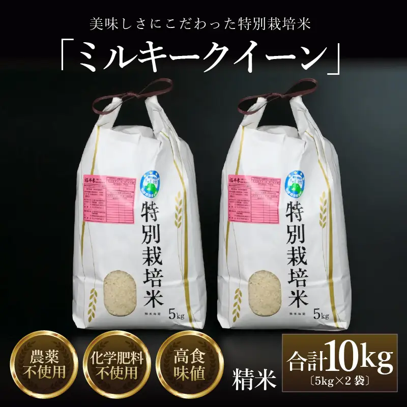 【先行予約】【令和8年産 新米】 ミルキークイーン 精米 5kg×2袋 （計10kg） 特別栽培米 農薬不使用 化学肥料不使用 ／ 高品質 鮮度抜群 福井県産 ブランド米 ※2026年10月上旬以降順次発送 [aw063-c003]