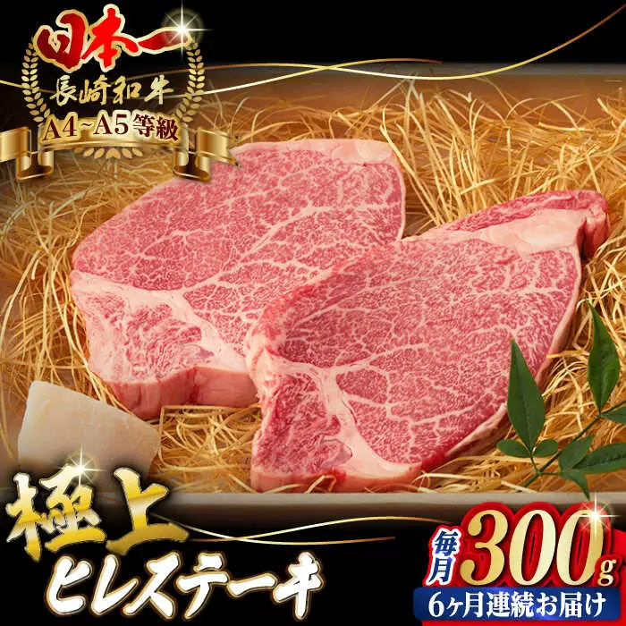 【全6回定期便】極上 ヒレステーキ 2枚 300g 長崎和牛 A4-A5【野中精肉店】[VF11] ヒレステーキ