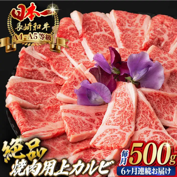 【全6回定期便】焼肉 上 カルビ 500g 長崎和牛 A4?A5ランク 【野中精肉店】 [VF35] 肉 牛肉 カルビ 焼き肉 キャンプ BBQ バーベキュー 定期便