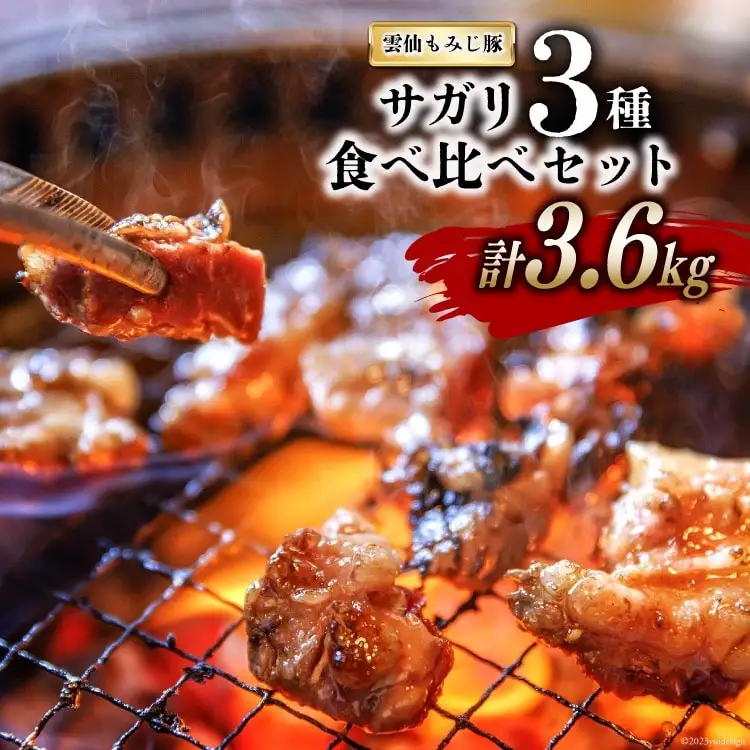 CG152 超希少部位 雲仙もみじ豚 サガリ 3種 食べ比べ セット 計3.6kg（300g×3種×各4パック）